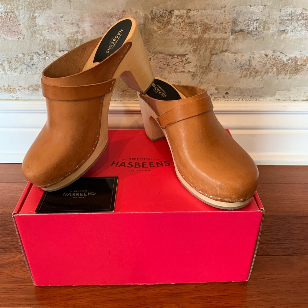 NWT Swedish Hasbeens Heeled Clog | Size EU 39, Color: Nature